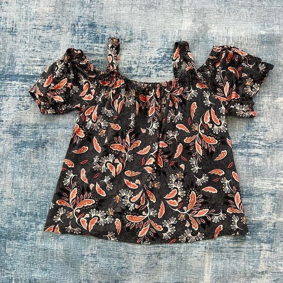 H&M Black Red Pink Off the Shoulder Leaf Print Top XS - Picture 2 of 9